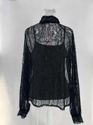 NA-KD Black Lace Blouse 36 US Small 4 Sheer Romantic Grunge Whimsigoth Layering thumbnail 2