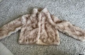 Girls Plush Faux Fur Teddy Jacket in Blush thumbnail 1