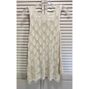 M LAK Cream Open Crochet Tank Top Size Large Relaxed Pockets Soft Boho thumbnail 4