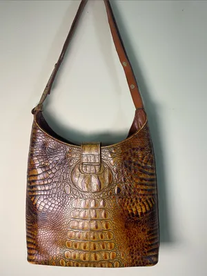 Brahmin vintage Brown Croc-Embossed Leather Shoulder Bag thumbnail 3