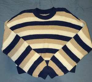 Hollister Navy and Beige Striped Sweater thumbnail 1
