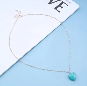 Turquoise Heart Necklace on Silver Chain Blue thumbnail 1