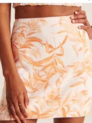Abercrombie & Fitch Women's Large Linen Blend Tropical Palm Print Mini Skirt thumbnail 1