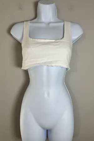 4th Reckless Cream Square Neck Tie Back Crop Top Linen‎ Blend Women's S thumbnail 1