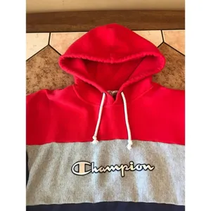 Champion Women's Reverse‎ Weave Colorblock Hoodie Red Gray Navy Size Medium y2k thumbnail 4