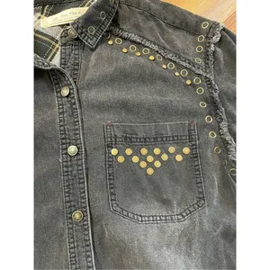 Free People We The Free studded denim chambray button‎ down washed black XS thumbnail 9