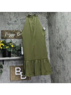 NWT Vince Camuto Satin Ruffled A-Line Halter Dress VC5M6576 Olive Green 6 thumbnail 6
