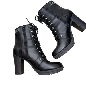 GUESS Los Angeles Black Lace-Up Hiker Booties Zip Chunky Block Heel Combat Boots thumbnail 3