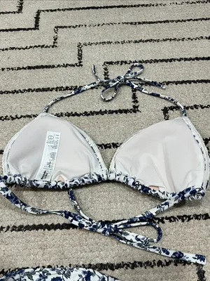 Abercrombie & Fitch High Rise White Bikini Top with Blue Floral Print thumbnail 4