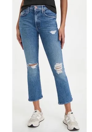 MOTHER The Insider Ankle High Rise Bootcut Distressed Jeans Bloom and Doom 24 thumbnail 1