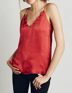 Free People Intimately | Scallop Satin Cami Top in Burnt Earth Red thumbnail 1