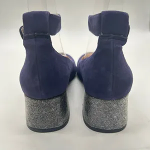Nine West Heels Womens 6 Purple Suede‎ Leather Glitter Block Heel thumbnail 6