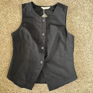 Commense Button Up‎ Vest Women Med Black Linen Blend Capsule Minimalist Office thumbnail 9