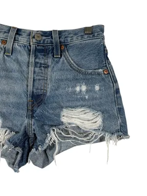 Levi's 501 High Waist Distressed Cut Off Jean Shorts Size 24 thumbnail 5