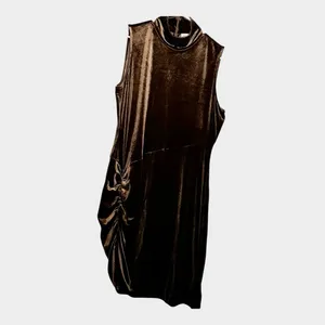 NWT THE DROP Fabia Ruched Velvet Mockneck Mini Dress‎ in Coffee Bean - XXL thumbnail 5
