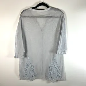 Anthropologie Meadow Rue Mesh Lace Embroidered Shirt Top Sz L Cottagecore Blue‎ thumbnail 9