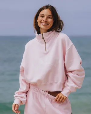 Daily Drills Cropped Half-Zip Sweatshirt in Pink thumbnail 3