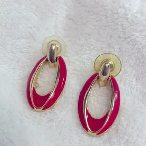 Y2K Vintage Red Enamel Oval Hoop Dangle Earrings thumbnail 3