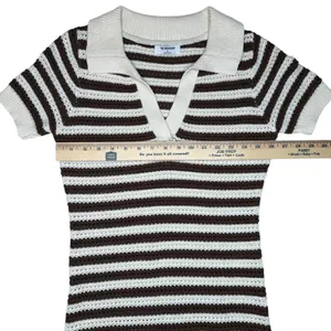 The Workshop Crocheted Midi Dress S Brown Striped Collared Retro Cotton Knit‎ thumbnail 7