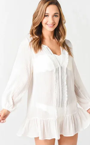 Eberjey Summer of Love Elba‎ Cover Up Dress White Crochet Tunic Size Large thumbnail 1