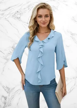 Women's V-neck Petal 3/4 Sleeve Blouse thumbnail 4