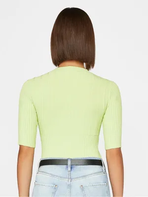 FRAME Mixed Rib Sweater In Bright Lime Green Ribbed Top Half Sleeve‎ Size Small thumbnail 4