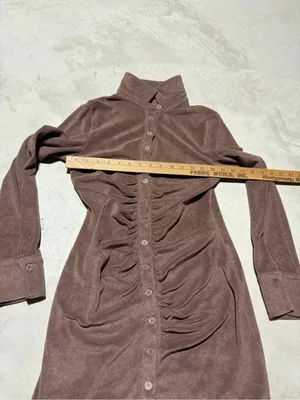 Beige botany Brown Button-Front Ruched Terry cloth Dress medium thumbnail 3