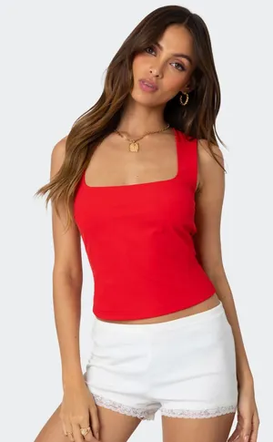 Edikted Essy Square Neck Top Red Large thumbnail 1
