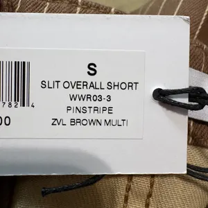 WEWOREWHAT‎ Slit Overall Shorts Romper Pinstripe Brown raw hem Size S thumbnail 9