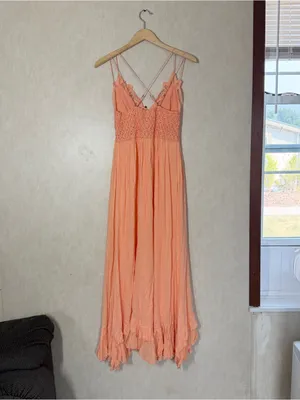 Free People One Women’s Adella Maxi Slip Dress Crochet Lace in Orange M thumbnail 7
