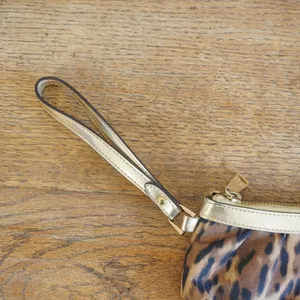 Lauren Ralph Lauren Leopard Print Mini Wristlet Pouch Gold Trim Animal Print Bag thumbnail 4