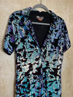 Bhanuni by Jyoti Sequin V-Neck Short Sleeve Mini Dress Black Multi Size Su thumbnail 9