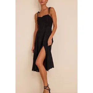 Lulus Loveliest Looks Black Floral Jacquard Tie-Strap Midi Dress Large NWT thumbnail 4