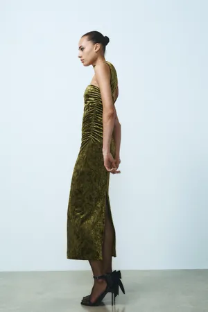 Zara dress velvet Halter neck shawl corset bodycon velour green evening gown thumbnail 10