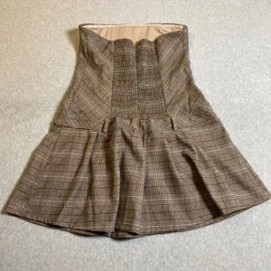 Kirious Plaid Mini Dress Women's XL Brown Strapless Pleated Smocked Preppy‎ EUC thumbnail 2