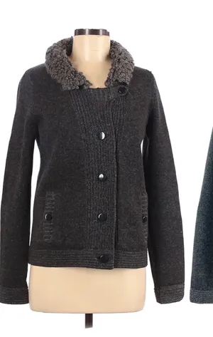 GAP 100% Wool Faux Shearling Collar Button Front Cardigan Gray Size Medium thumbnail 1