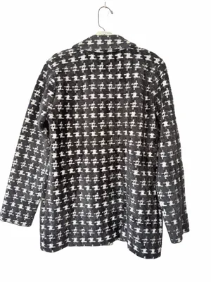 NVLT Fuzzy Knit Houndstooth BlacK White Two Button Blazer Jackets medium small thumbnail 2