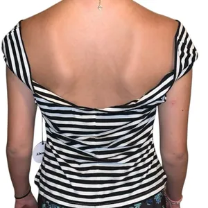 NWT About‎ Us Black & White Striped Off-Shoulder Top thumbnail 2