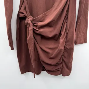 Showpo Marleen Wrap‎ Front Long Sleeve Bodycon Mini Dress in Dark Oak Sz 16 NEW thumbnail 4