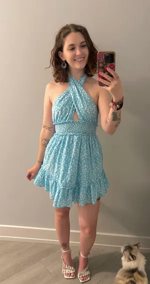 American Eagle XS Blue Floral Halter Neck Mini Dress thumbnail 1
