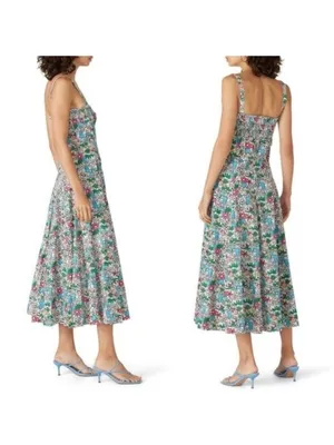 S/W/F Apron Maxi Dress S Lush Floss Multicolor Floral Square Neck Boho Tropical thumbnail 3