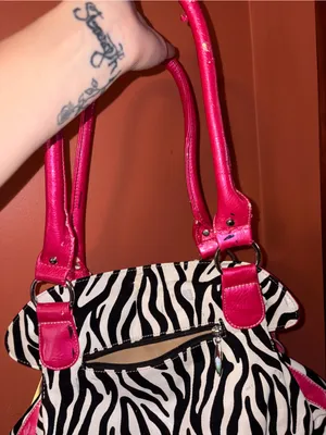Y2K 2000’s Pink Floral Zebra-Print Shoulder Bag thumbnail 3