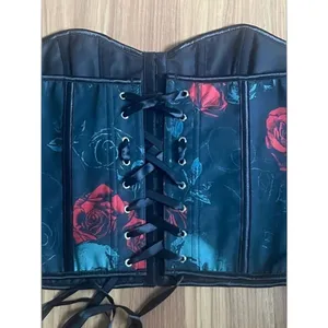 Gothic Skull & Red Rose Overbust Corset Top Size L thumbnail 3