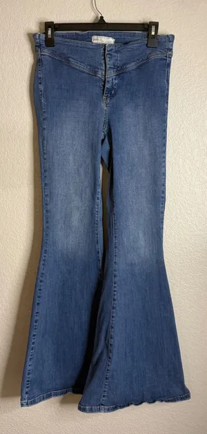 Free People‎ Womens 29R Just Float On Flare Jeans Blue High Rise Stretch Denim thumbnail 1