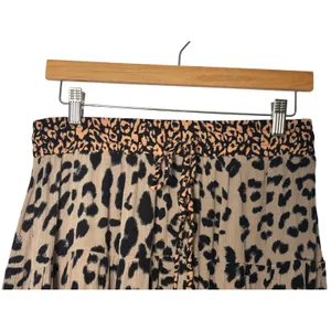 Umgee Animal Print Smocked Waistband Tiered Mini Skirt M Tan‎ Black Leopard thumbnail 4