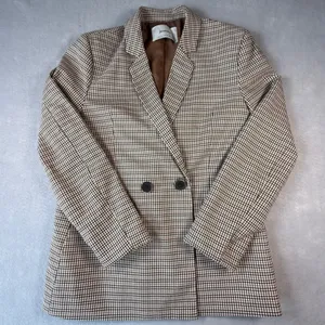Stradivarius Brown Houndstooth Double Breasted Blazer Jacket Womens Size Medium thumbnail 1
