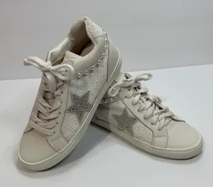 Vintage Cream and Silver Star Sneakers White Size 9 thumbnail 1