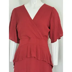 Altar’d State Mini Dress Red Boho Ruffle Tiered Flutter Sleeve V-Neck M NWT thumbnail 4
