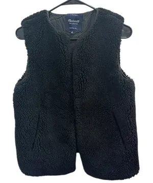 Madewell Black Faux Shearling Sherpa Vest Small Apres Ski Boho Cozycore Hygge‎ thumbnail 1