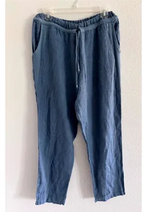 Kaktus Pants Womens Large Blue Linen Italy Lagenlook Boho Coastal Beachy Capsule thumbnail 1